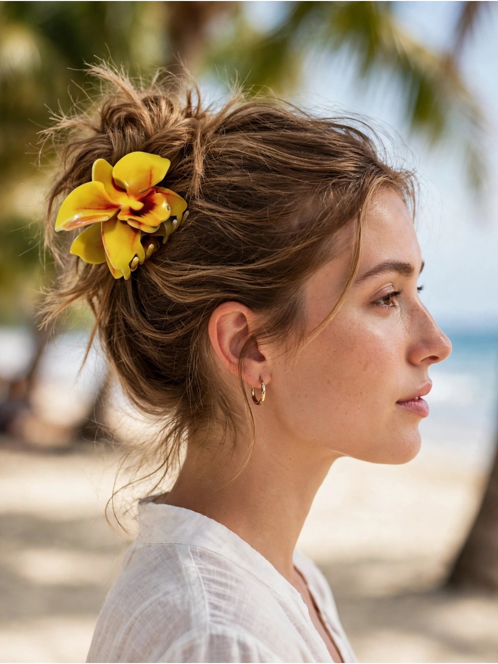 Yellow Orchid Floral Hair Clamp - Women Accessories